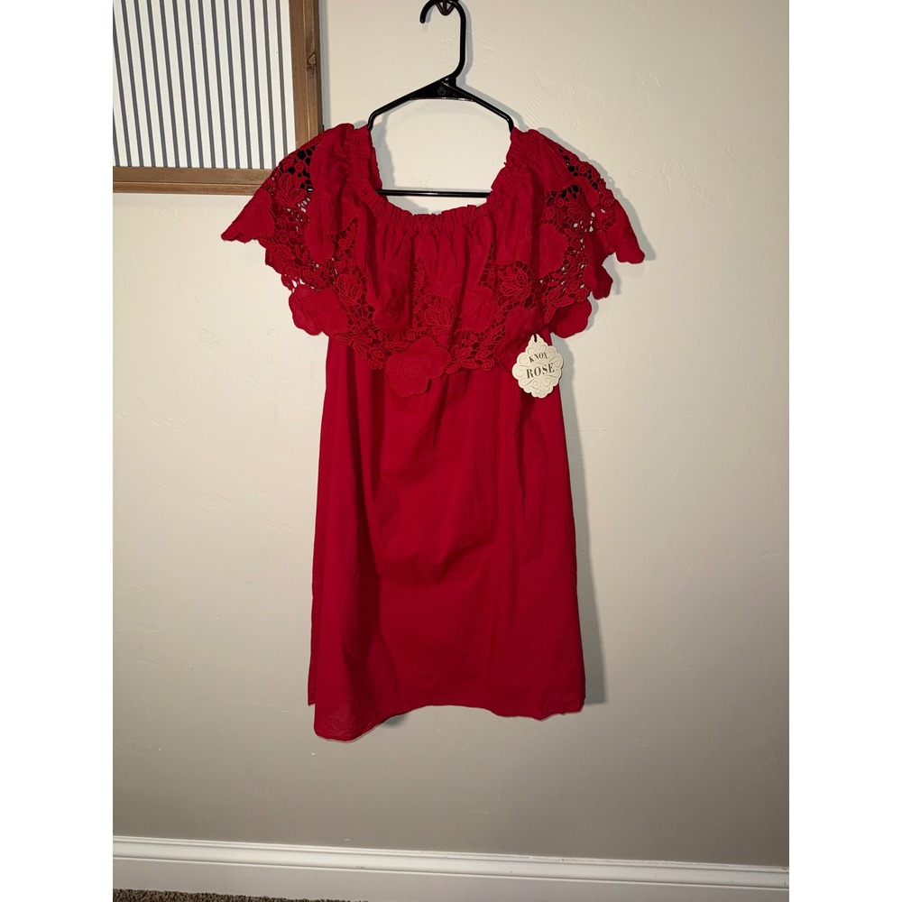 Knox Rose Red Off The Shoulder Eyelet Lace Ruffle Mini Dress Small Cayenne New